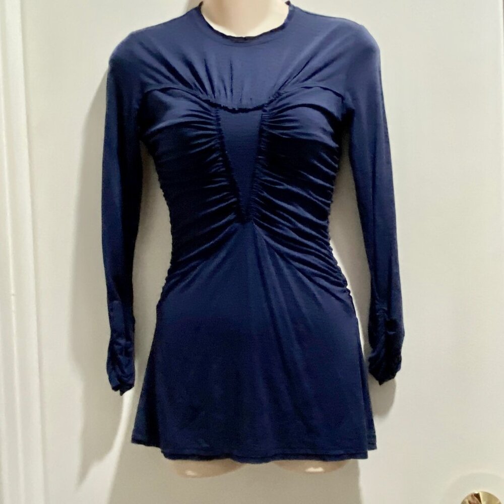 Susana Monaco Ruched Fitted Goddess Goth Edwardian Minimalist Office Wool Top XS